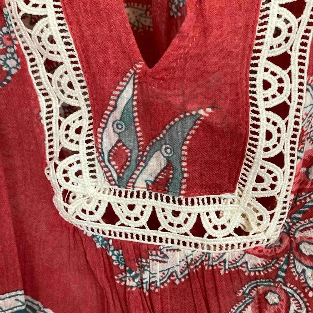 LOFT Women's Floral Cotton Boho Top Size Large Red Teal Lightweight Summer - Picture 9 of 11